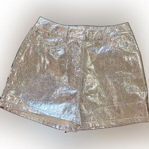 Nasty Gal Silver High Waist Faux Leather Shorts with Metallic Finish. US 4.  NWT